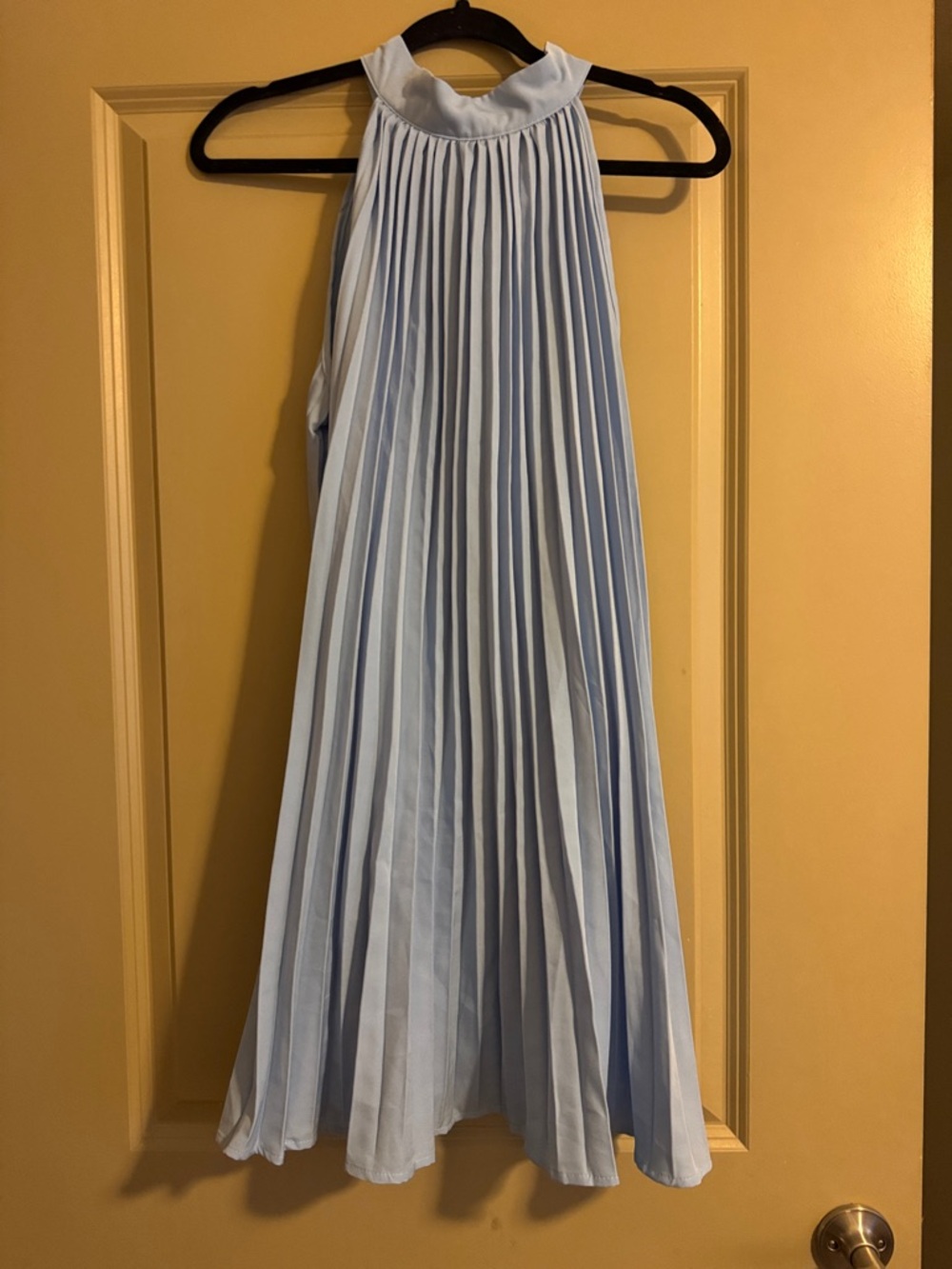 Light Blue Pleated Halter Dress